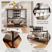 Carrello Bar a 3 Livelli, Carrello Portabevande con Portabicchieri, Portabottiglie, 8 Ganci e 2 Scatole Portaoggetti, Carrello di Vino per Cucina, Sala da Pranzo e Soggiorno