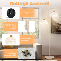 Lampada da Terra, Lampada Piantana da Terra Rotante a 350° con Interruttore a Pedale, Paralumi Intrecciati e 2 Supporti per Bulbi E27, Base Pesante e Stelo Metallico