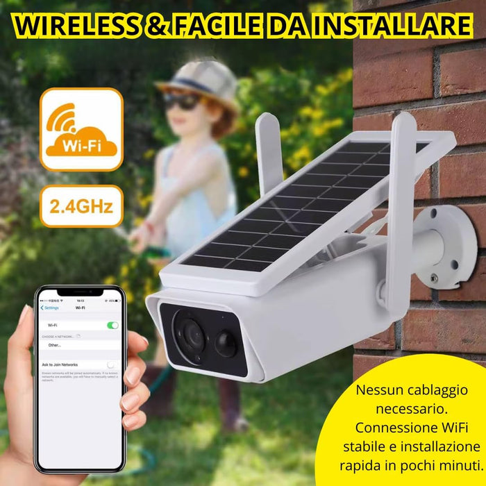Telecamera WiFi Esterno con Pannello Solare 2MPX, Visione Notturna Infrarossi, Rilevamento Movimento, Audio Bidirezionale, Sicurezza IP con App iCSee e Supporto SD