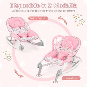 2-in-1 Sdraietta per Bambini, Sdraietta per Neonati Portatile con Schienale Regolabile a 3 Livelli, Sdraietta Pieghevole con Giocattoli, con Cintura di Sicurezza, per Bambini 0-6 Mesi (Rosa)