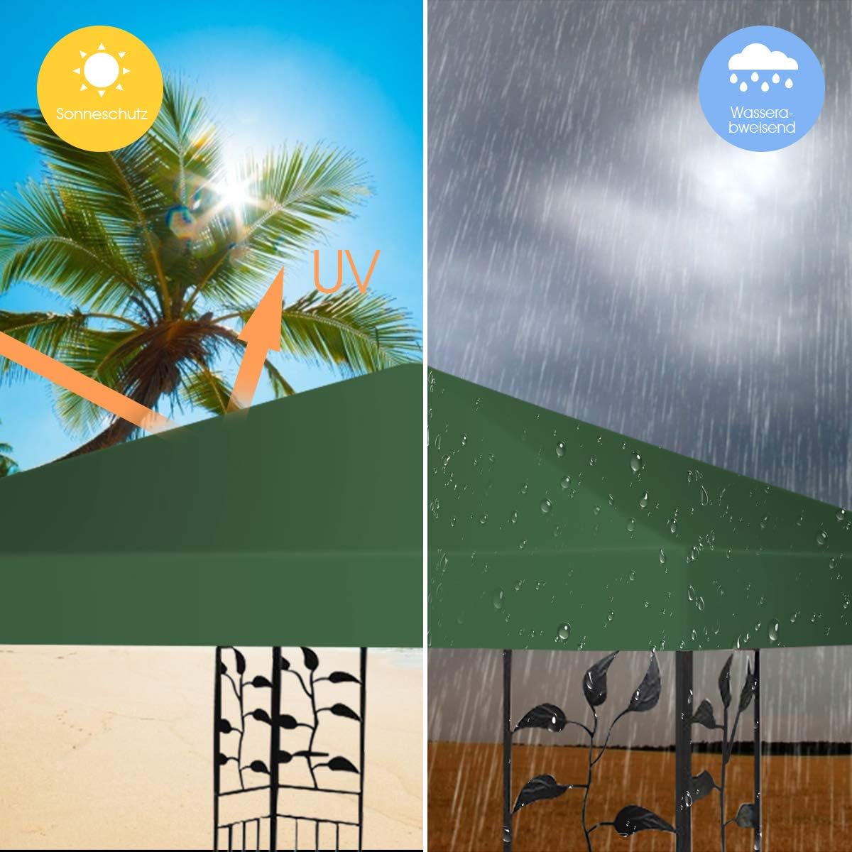 Copertura per Gazebo, Tetto Ricambio per Gazebo, Tetto del Padiglione 3x3 m (Verde)