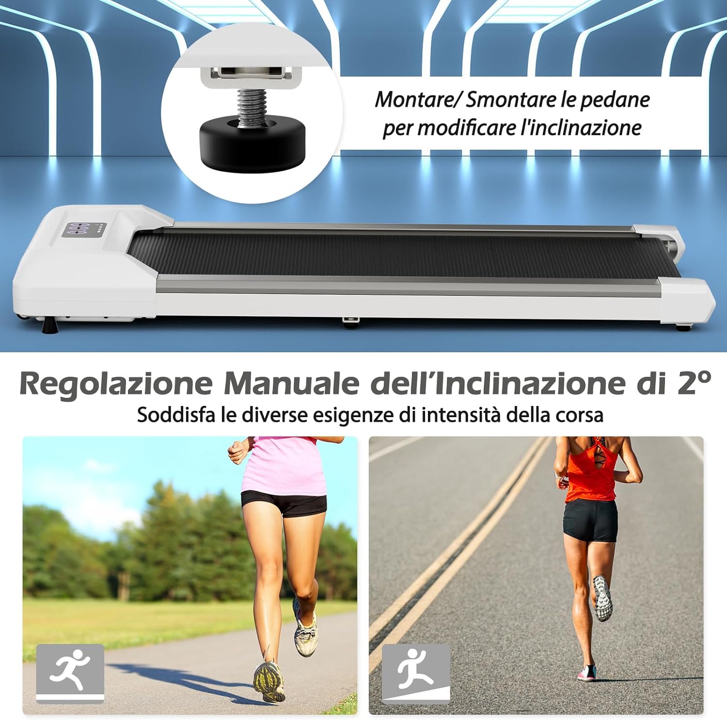 Tapis Roulant Elettrico senza Manubrio, Tapis Roulant sotto Scrivania con Portata di 120 kg, Telecomando e Display LED, Tapis Roulant per Camminare e Correre da Casa e Ufficio