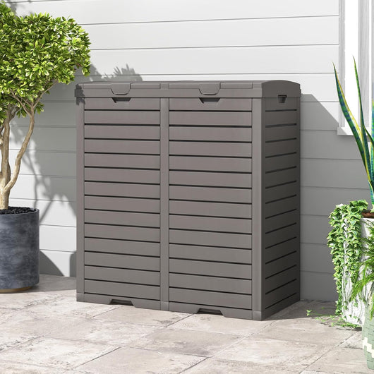 Cestino per Raccolta Differenziata da Esterno, Doppio Bidone da 235L per Rifiuti, Cestino della Spazzatura Impermeabile con Coperchio a Gradini, Vassoio, Maniglia, per Patio Giardino (Marrone)