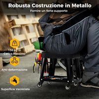 Sgabello da Officina con Ruote Universali e Vassoio Porta Attrezzi, Sgabello Meccanico con Maniglia Porta Utensili, Sedia da Garage con Sedile Rimovibile, Portata di 136 kg, 44 x 27 x 35 cm