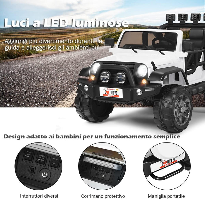 Auto Macchina Elettrica per Bambini 12V, Veicolo Elettrico a Batteria a 2 Posti, con Telecomando 2,4 G, Porta USB e AUX, per Bambini 3+ Anni (Bianco)