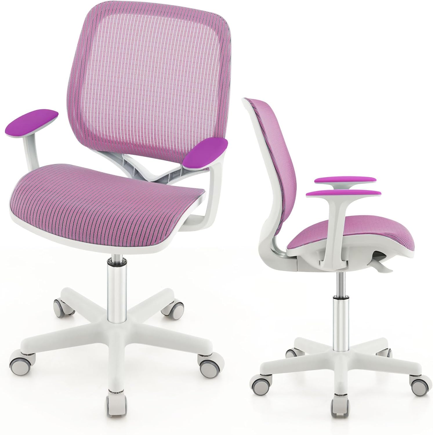 Sedia da Scrivania per Bambini, Sedia Girevole per Computer con Altezza Regolabile, Ruote con Freno, Braccioli Morbidi, Mobile Ergonomica per Bambini 6-15 Anni (Viola)