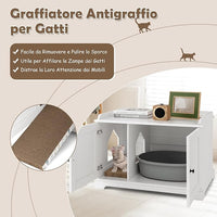 Mobile per Lettiera per Gatti, Casetta per Gatti con Tiragraffi, Divisorio Regolabile, Ante e Ingresso Laterale, Mobiletto Versatile e Moderno per Salotto, 75 x 51 x 53 cm, Bianco