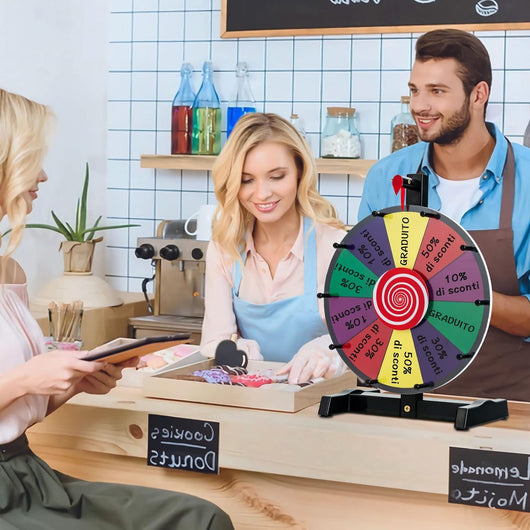 12''/15'' Ruota della Fortuna da Tavolo, Gioco Ruota Personalizzabile con Pennarello e Cancellino, Base Antiscivolo e Superficie Cancellabile, per Carnevale Feste (12'')