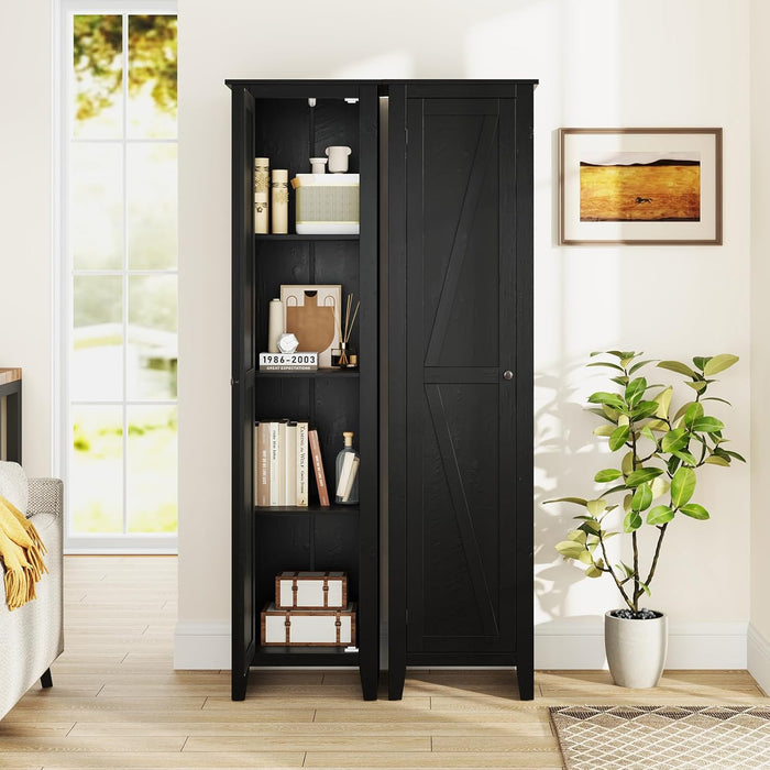 Mobile Bagno 43 x 39,5 x 183 cm, Colonna Bagno con Ante e 4 Ripiani, Armadietto Salvaspazio Alto a Colonna in MDF, per Soggiorno, Cucina e Ufficio (Nero)