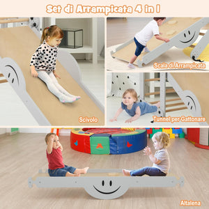 5 in 1 Set da Arrampicata per Bambini, Giochi da Arrampicata Pieghevoli in Legno con Rampe Regolabili e Reversibili, Scala da Arrampicata per Bambini 3+ Anni (Grigio)