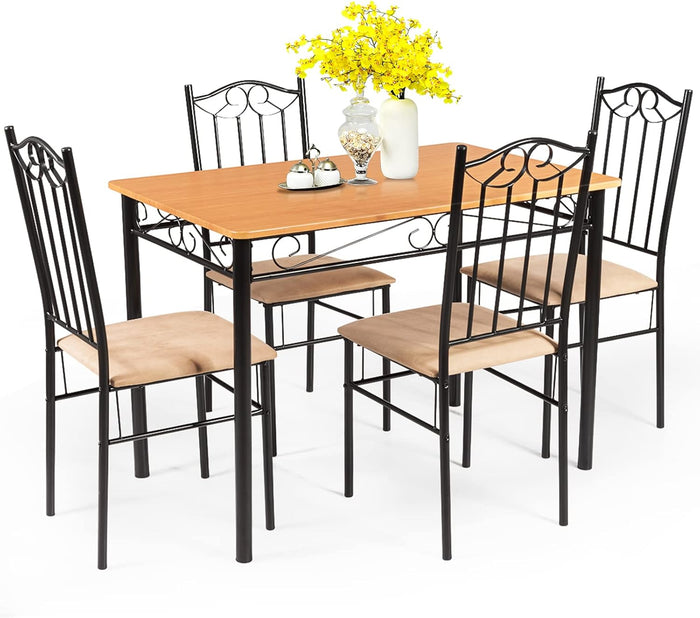 Set da Pranzo da 5 Pezzi con Struttura in Metallo, Set di Tavolo Cucina 107 cm con 4 Posti, Set Mobili Salvaspazio per Soggiorno Cucina Bar Ristorante, Originale e Nero