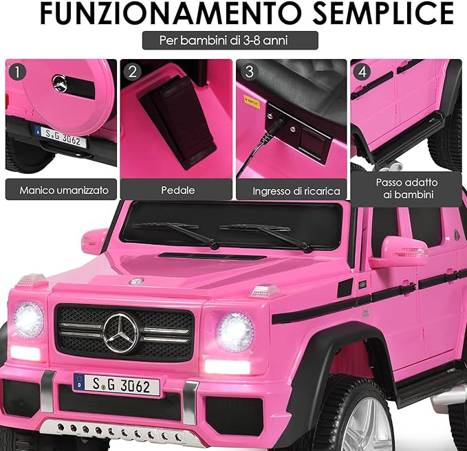 Mercedes Benz Macchina Elettrica per Bambini 12V, Veicolo Elettrico con Luci LED e Chiusura di Sicurezza, Macchina Cavalcabile per Bambini 3-8 Anni (Rosa)