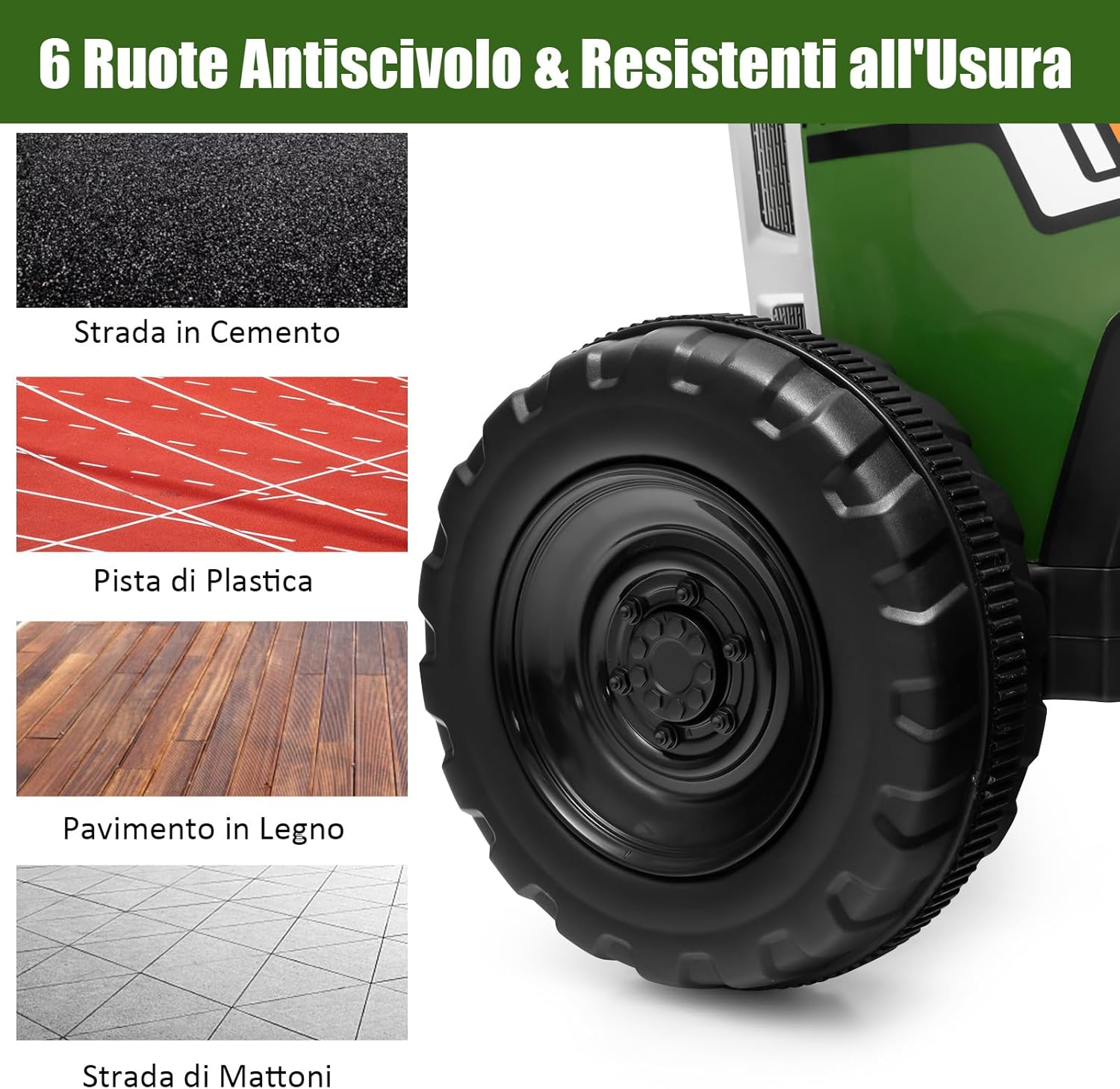 Trattore con Rimorchio Cavalcabile per Bambini 12V, Trattore Elettrico Telecomandato, con Luci e Suoni, 30kg, 3+ Anni (Verde Scuro)