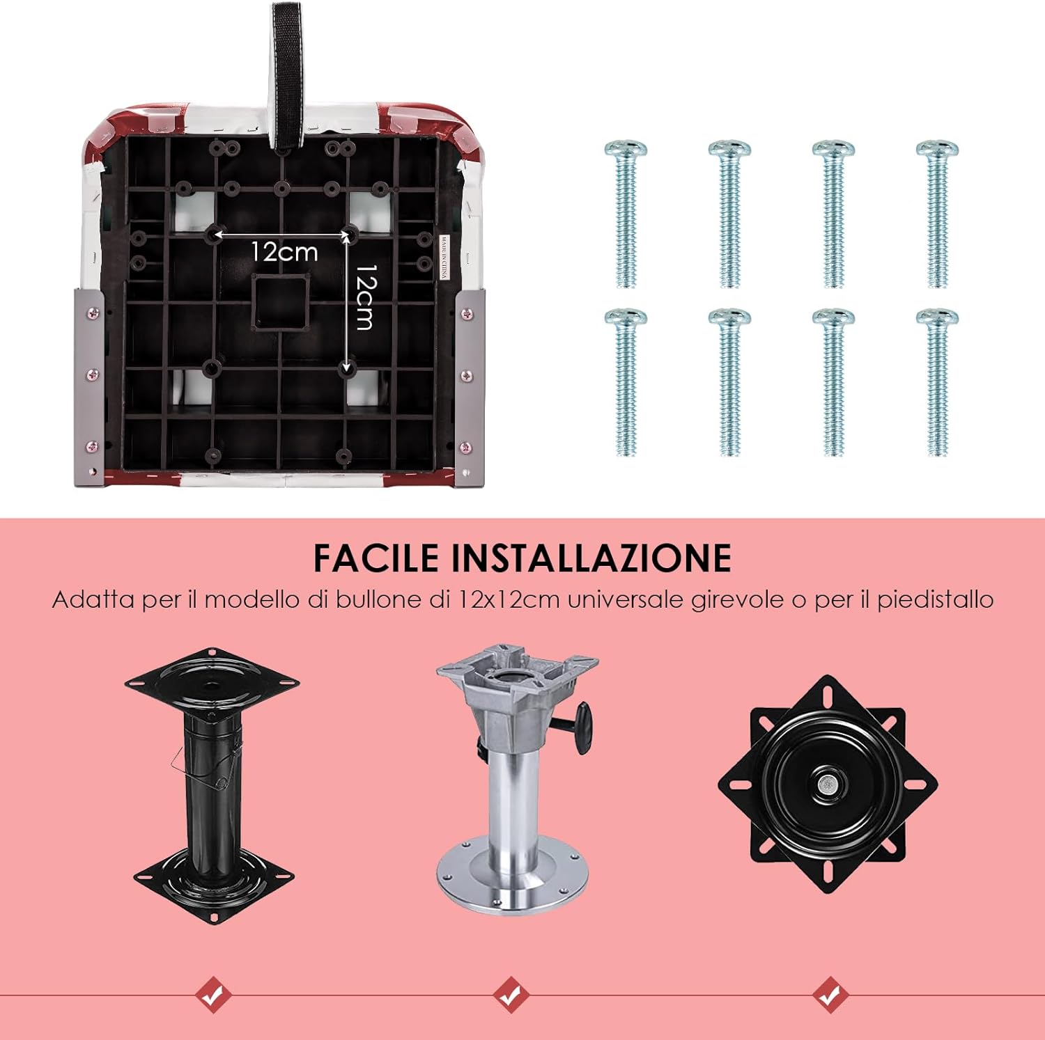 Set di 2 Sedie da Barca, Sedie per Barca Con Schienale Basso, Sedia da Barca Pieghevole, con Schiuma Spessa, Cinghia di Fissaggio, 50 x 42 x 52 cm (Rosso+Bianco)