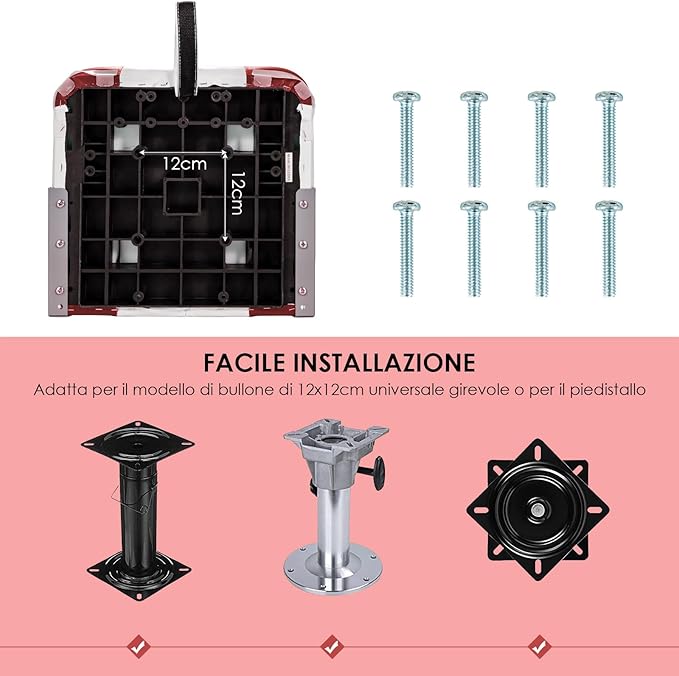 Set di 2 Sedie da Barca, Sedie per Barca Con Schienale Basso, Sedia da Barca Pieghevole, con Schiuma Spessa, Cinghia di Fissaggio, 50 x 42 x 52 cm (Rosso+Bianco)