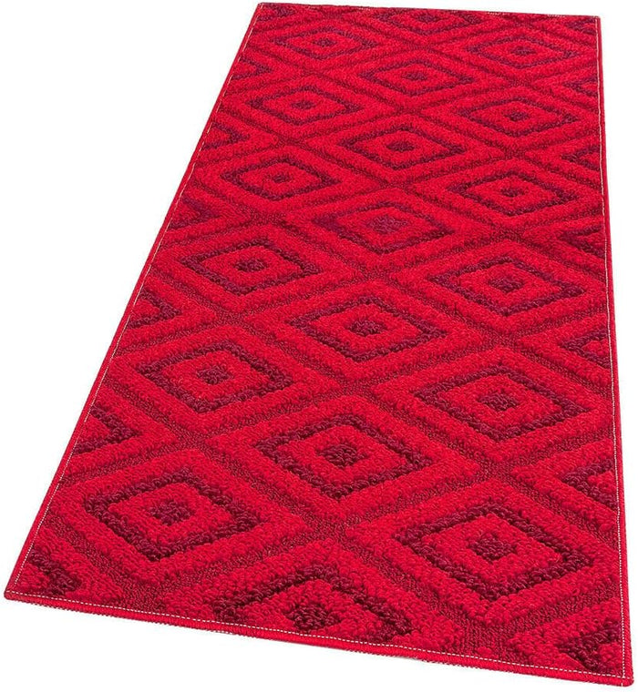 Tappeto Casa Cucina Rombi 3D 50X115 Cm Bordato Moderno Assorbente Antiscivolo Bordeaux