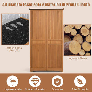 Capanni da Esterno, Armadio da Giardino in Legno Massiccio con 3 Ripiani Rimovibili, Tetto Impermeabile in Asfalto, Piedini Regolabili, Ripostiglio per Giardino, Terrazza e Cortile