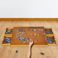 Tavolo da Puzzle, con 4 Cassetti e Vassoio Scorrevole per Puzzle, per Bambini e Adulti, di Legno, 65x80x6,55 cm