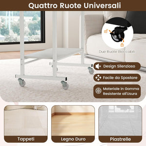 Scrivania con Ruote, Vassoio per Tastiera, Supporto per CPU e Ganci, Scrivania Moderna in Legno e Metallo per Salotto e Camera da Letto, 80 x 50 x 78 cm (Bianco)