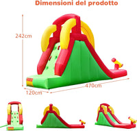 Parco Acquatico Gonfiabile con Scivolo, con Parete per Arrampicarsi e Piscina, Castello Gonfiabile per Bambini 3-10 anni, Ideale per Cortile e Giardino