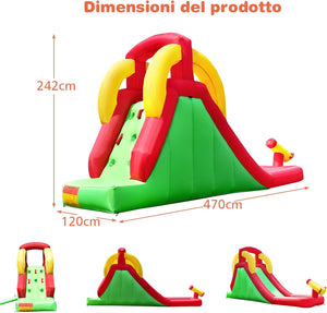 Parco Acquatico Gonfiabile con Scivolo, con Parete per Arrampicarsi e Piscina, Castello Gonfiabile per Bambini 3-10 anni, Ideale per Cortile e Giardino