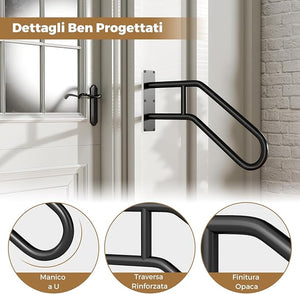 Corrimano per Scala, Ringhiera a Forma di U per 1-3 Gradini per Portico, Corrimano da Parete in Metallo Pesante per Anziani, Bambini e Feriti, 71 x 46 x 8 cm