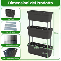 Letto Verticale Rialzato, 6 PZ Fioriere da Giardino per Verdure, Erbe e Fiori, Fioriere Elevate per Interni ed Esterni per Patio, Giardino e Balcone (Nero)