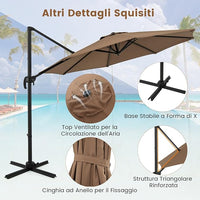 Ombrellone da Esterno 294 cm, Ombrellone con Rotazione a 360°, 5 Angoli di Inclinazione Regolabili, Base a Forma di Croce, 8 Stecche, Ombrellone per Giardino, Piscina, Cortile