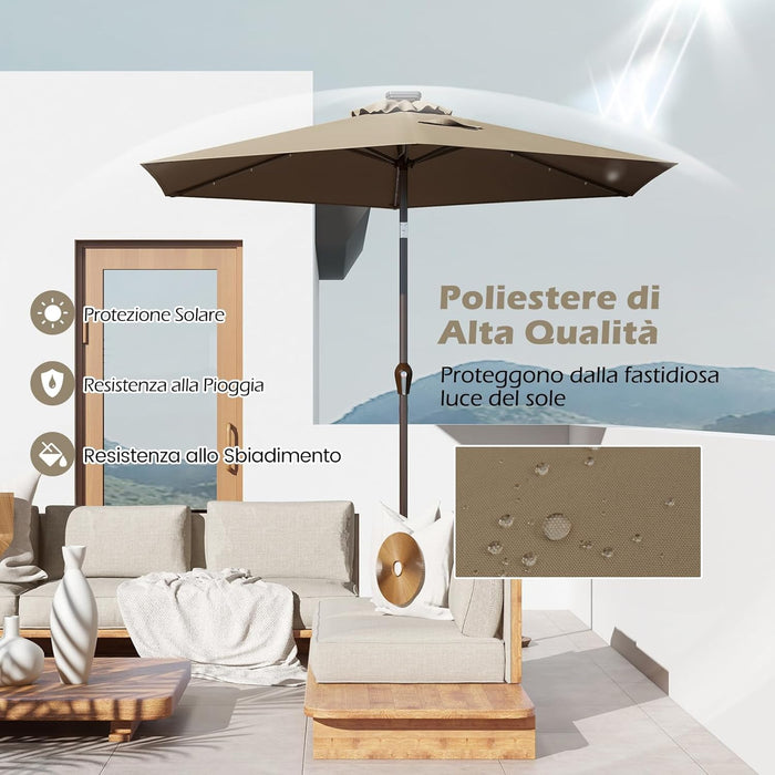 Ombrellone da Giardino con Led Luci ?270 cm, Parasole da Esterno Ombrello da Spiaggia (marrone)
