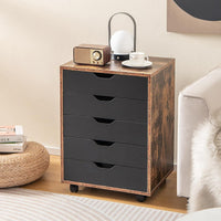 Cassettiera da Ufficio con 5 Cassetti e Ruote, Mobiletto Multiuso per Documenti e Cosmetici, Comodino con Ruote per Camera da letto Studio Ufficio e Soggiorno (Marrone)