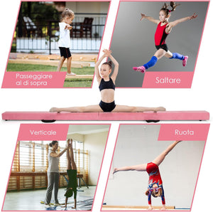 Trave Ginnastica Artistica per Casa 210/240 cm, Trave Pieghevole per Bambini con Maniglia, Base in Legno e Fondo Antiscivolo, Trave di Equilibrio da Pavimento