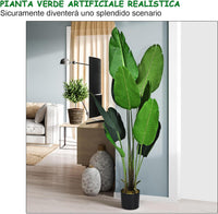 Pianta Finta da Interno da 160 cm, Palma Tropicale Artificiale in Vaso con Tronco Resistente e Foglie Realistiche, Pianta Artificiale da Interno ed Esterno