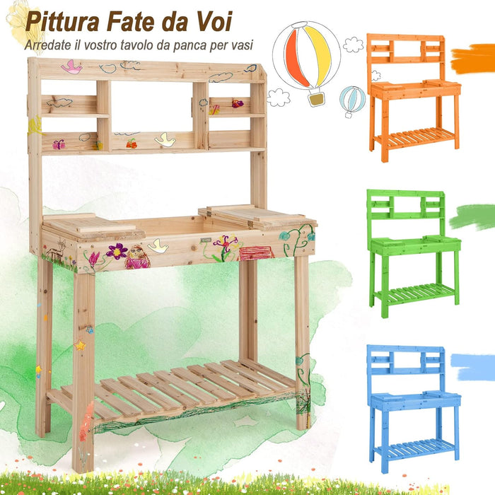 Tavolo da Lavoro per Giardinaggio con Tavolo Apribile, Scaffale, Ganci e Ripiano, Tavolo da Lavoro per Giardino, Patio e Cortile, Portata 151 kg, 110 x 50 x 153 cm