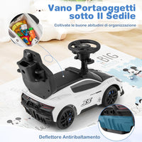 3 in 1 Maserati Auto da Spinta, Auto Scorrevole con 2 Ruote Universali Volante Musicale Paracolpi e Manubrio, Macchina Cavalcabile con Ripostiglio per Bambini 18-60 Mesi (Bianco)