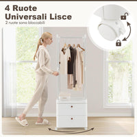 Appendiabiti con 2 Cassetti e Ruote Bloccabili, stand appendiabiti con 4 Ganci Rimovibili e Ripiani di Stoccaggio, Per Ingresso Camera da Letto Spogliatoio, 52x40x161 cm