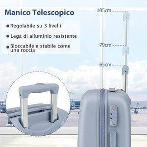 Valigia da Viaggio con Ruote Girevoli, Valigia Trolley con Manico Regolabile in Altezza, Guscio Rigido in PC, 38 x 22 x 57 cm (Blu)