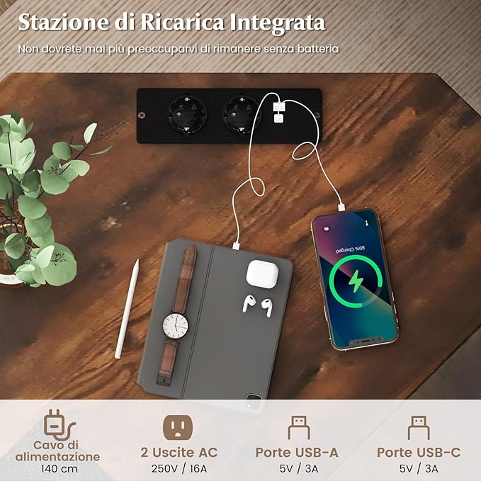 Scrivania Angolare Salvaspazio, Scrivania ad Angolo a Forma di L con Presa di Corrente, Supporto CPU e Telaio in Metallo Resistente, Scrivania per Computer da Casa e Ufficio (Marrone)