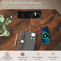 Scrivania Angolare Salvaspazio, Scrivania ad Angolo a Forma di L con Presa di Corrente, Supporto CPU e Telaio in Metallo Resistente, Scrivania per Computer da Casa e Ufficio (Marrone)