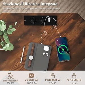 Scrivania Angolare Salvaspazio, Scrivania ad Angolo a Forma di L con Presa di Corrente, Supporto CPU e Telaio in Metallo Resistente, Scrivania per Computer da Casa e Ufficio (Marrone)