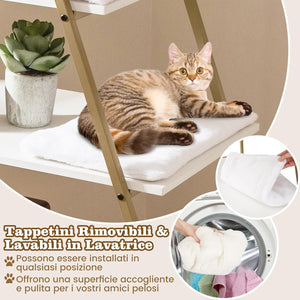 Lettiera per Gatti Salvaspazio, Mobile Nascosto 2 in 1 per Animali Domestici con Scaffale, Tappetini Rimovibili e Entrata a Forma di Testa di Gatto, Armadietto per Gatti per Salotto (Bianco)