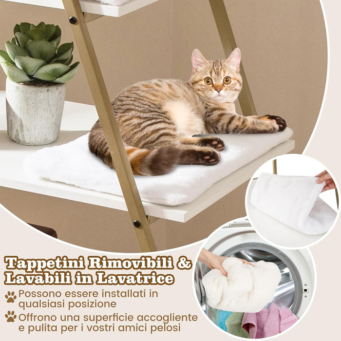 Lettiera per Gatti Salvaspazio, Mobile Nascosto 2 in 1 per Animali Domestici con Scaffale, Tappetini Rimovibili e Entrata a Forma di Testa di Gatto, Armadietto per Gatti per Salotto (Bianco)