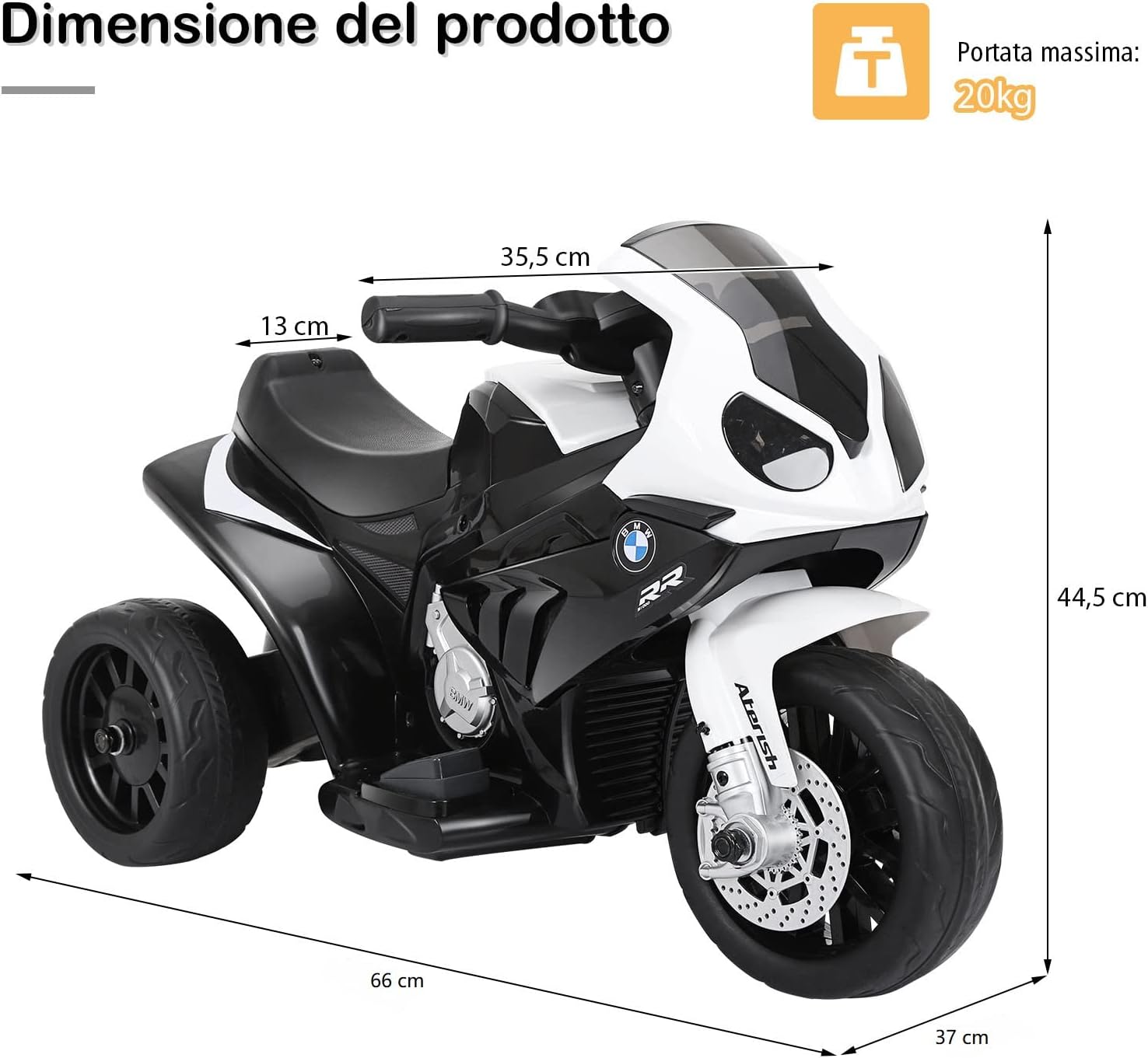 BMW Moto Cavalcabile per Bambini, Moto Giocattolo con Rotelle, Fari, Funzione Musica, Motocicletta a 3 Ruote, Regalo Perfetto per Bambini, 66 x 37 x 44,5 cm (Nero)