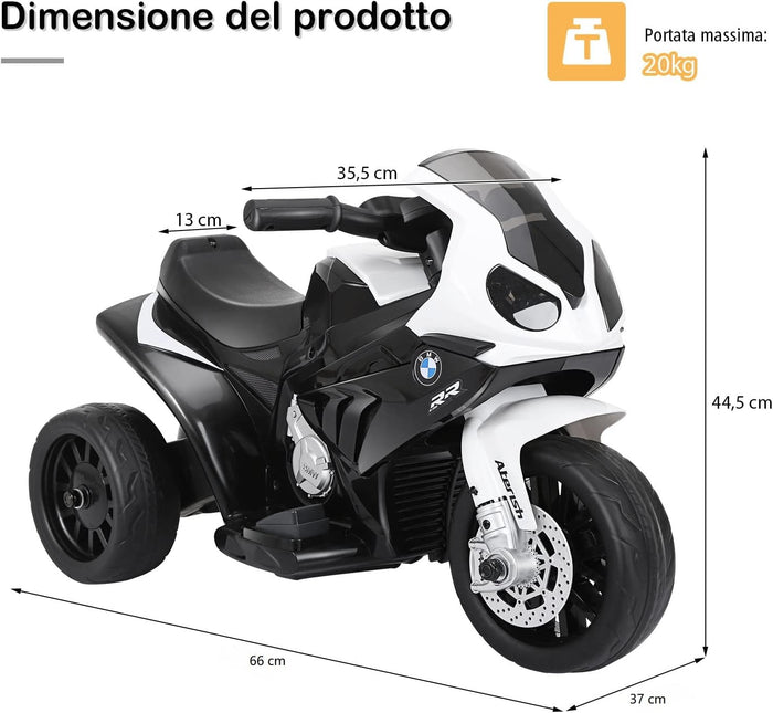 BMW Moto Cavalcabile per Bambini, Moto Giocattolo con Rotelle, Fari, Funzione Musica, Motocicletta a 3 Ruote, Regalo Perfetto per Bambini, 66 x 37 x 44,5 cm (Nero)