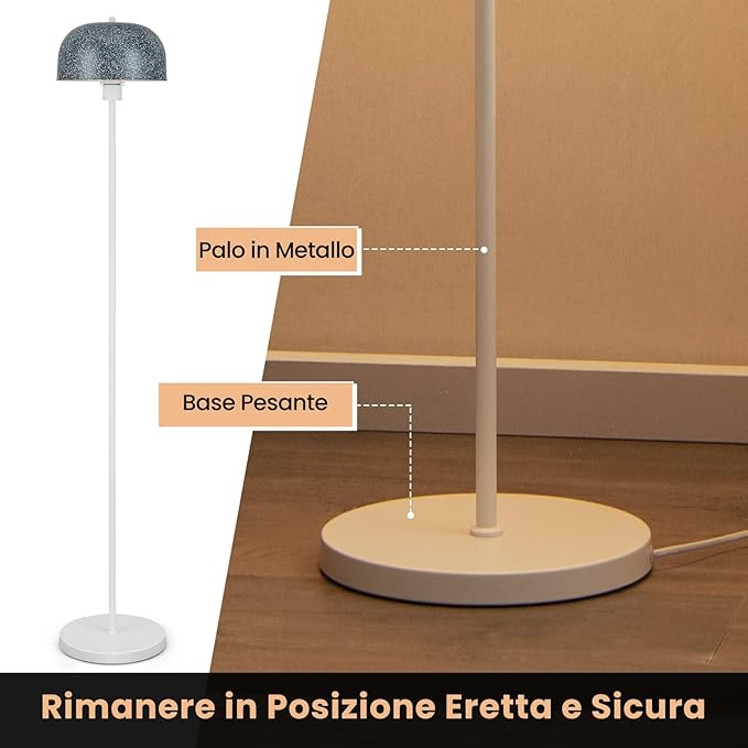 Lampada da Terra da Soggiorno, Lampada a Stelo con Paralume e Interruttore a Pedale, Lampada Moderna con Base Pesante per Camera da Letto, Ufficio e Studio