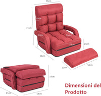 Poltrona Divano con 5 Livelli Regolabili, Sedia da Terra con Braccioli e Cuscino, Struttura in Acciaio, Multifunzione e Pieghevole per Soggiorno Camera da Letto, 55x66x71 cm (Rosso)