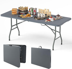 Tavolo Pieghevole Portatile da 180/245 cm, Tavolo da Campeggio in HDPE, Meccanismo di Blocco Sicuro, Tavolo da Picnic con Maniglia, Portata 160 kg (180 cm,Grigio)