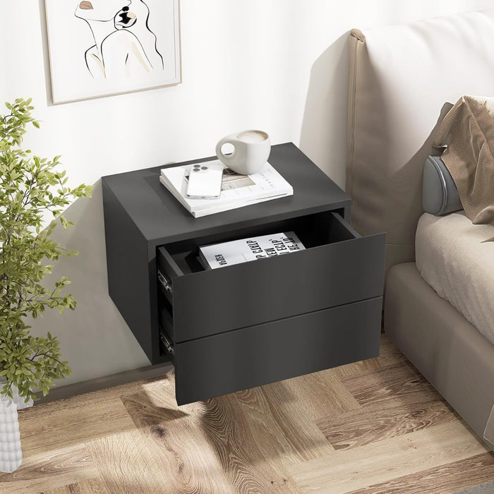 Comodino con cassetti (set da 2), Tavolino da letto da parete con spazio contenitivo Grigio-Comodini