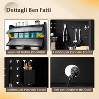 Credenza da Cucina, Armadietto Salvaspazio in Metallo con Ampio Piano di Lavoro, Ripiano Regolabile, Pannello Forato e Ruote, per Sala da Pranzo e Soggiorno, 79 x 37 x 192 cm