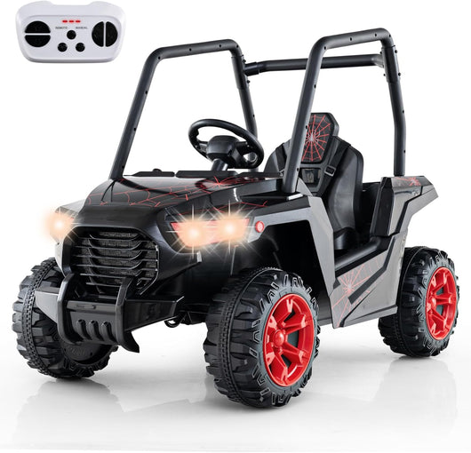 24V Macchina Elettrica per Bambini, UTV Elettrico con Telecomando Cintura di Sicurezza a 3 Punti, 3 Velocità 2,5-4,5 km/h, Partenza Lenta, Veicolo per Bambini di 3-8 Anni (Nero+rosso)