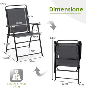 Set di 4 Sedie Pieghevoli da Esterno, Poltrona Portatile con Braccioli e Poggia Piedi, Tessuto Traspirante, Piedini Antiscivolo, per Patio, Giardino